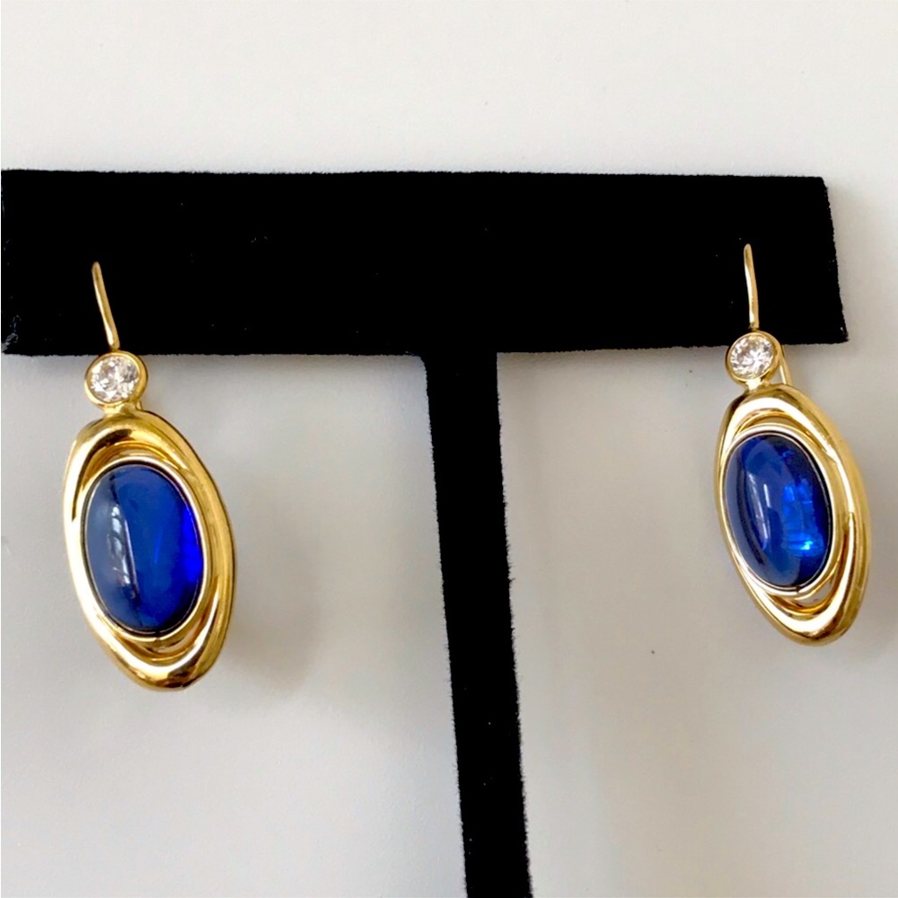 Yulia ONLY 14K Italian Yellow Gold Pomelatto style earrings with blue sapphires - Picture 3 of 13